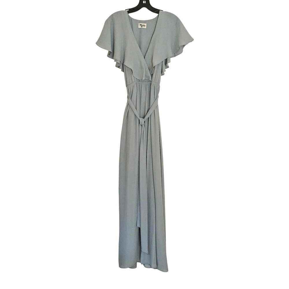 Show Me Your Mumu Audrey Maxi‎ Dress Dusty Blue Flutter Sleeve V-Neck XXS